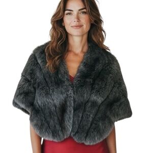 Lanshifei Luxurious Gray with Hint of Purple Plush Faux Fur Shawl Wrap One Size